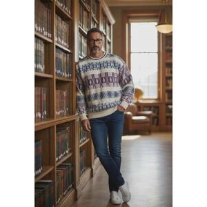 Vtg 90s Botany500 Professorcore Sweater Mens Large Grandpacore Abstract Knit